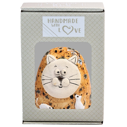 Charming Character of Handmade Ceramic Cat with Mice