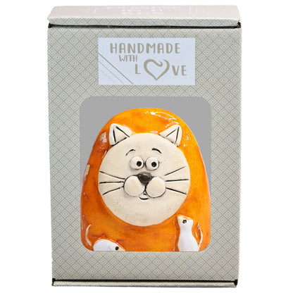 Charming Character of Handmade Ceramic Cat with Mice