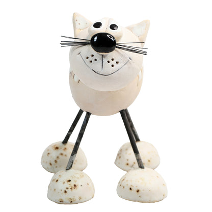 Handmade Stripey Ceramic Cat with Wire Legs