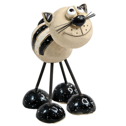 Handmade Stripey Ceramic Cat with Wire Legs