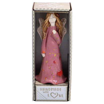 Handmade Pink Ceramic Celebration Angel with Heart