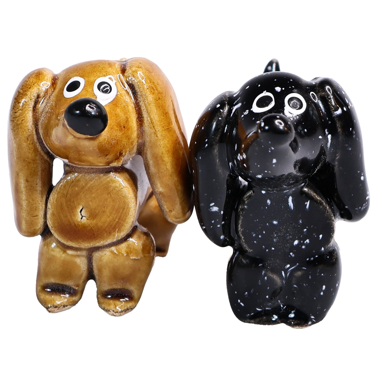 Handmade Ceramic  Black and Brown Cute Mini Dachshund Pair