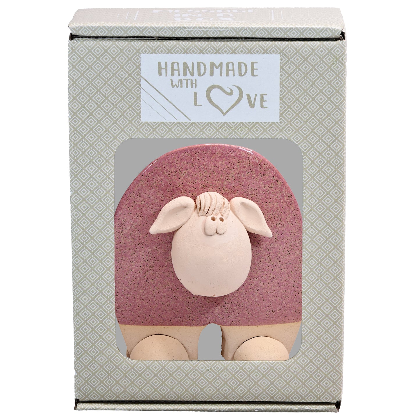 Handmade Ceramic Flat Sheep Figurine in Black, Pink, White Daisy Accent